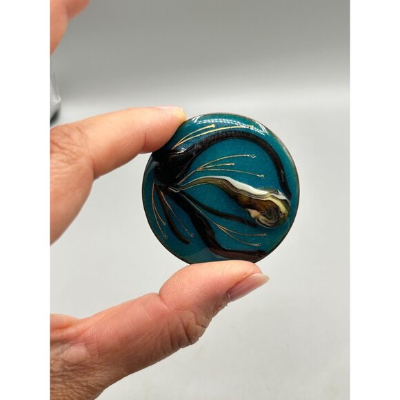 Handmade Enamel Over Copper Round Brooch with Artistic Abstract Design - Picture 2 of 7